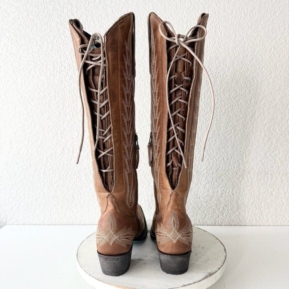 Lane LEXINGTON Knee High Womens Cowboy Boots 7.5 Brown Western Cowgirl Lace Up - Picture 3 of 11